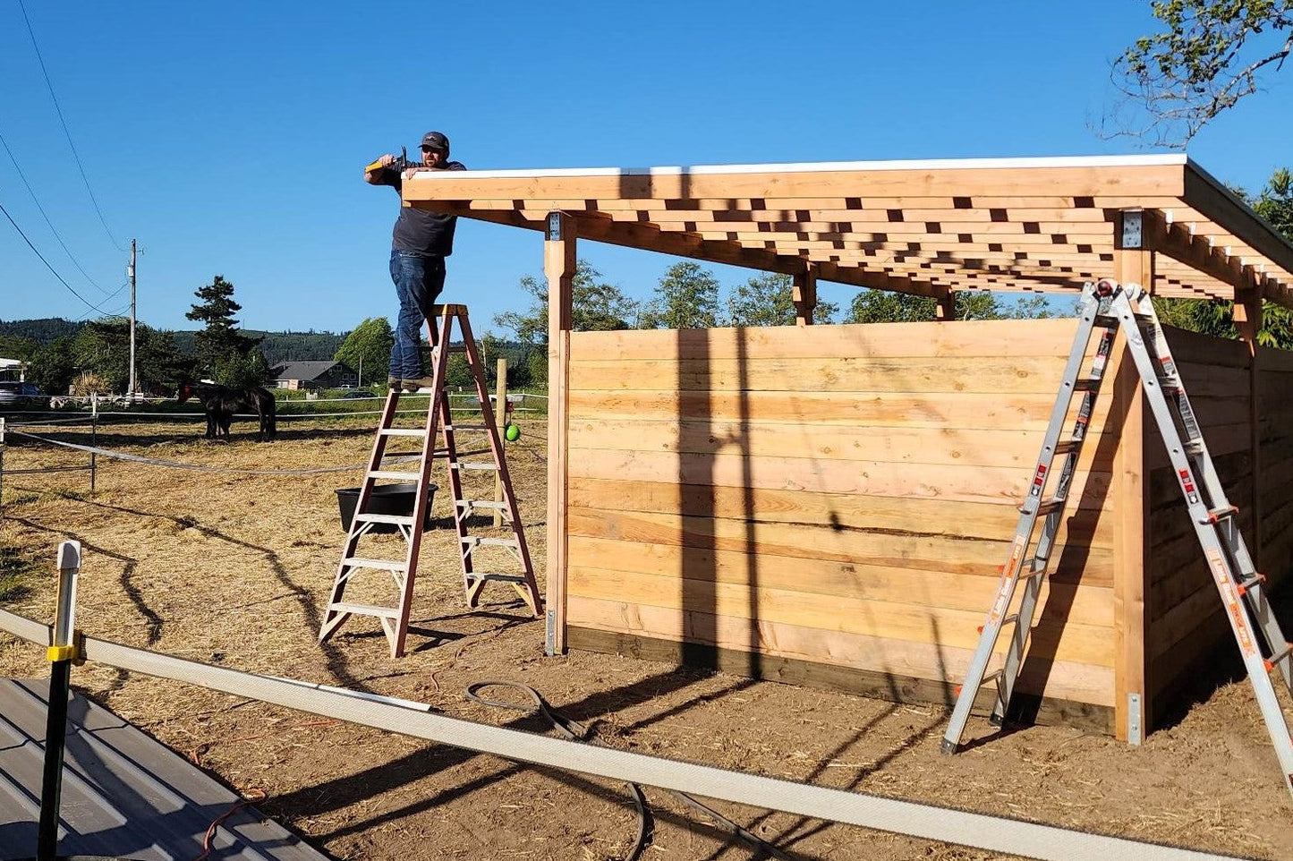 12'x24' horse shelter kit with 16'x28' galvanized Delta rib metal roof